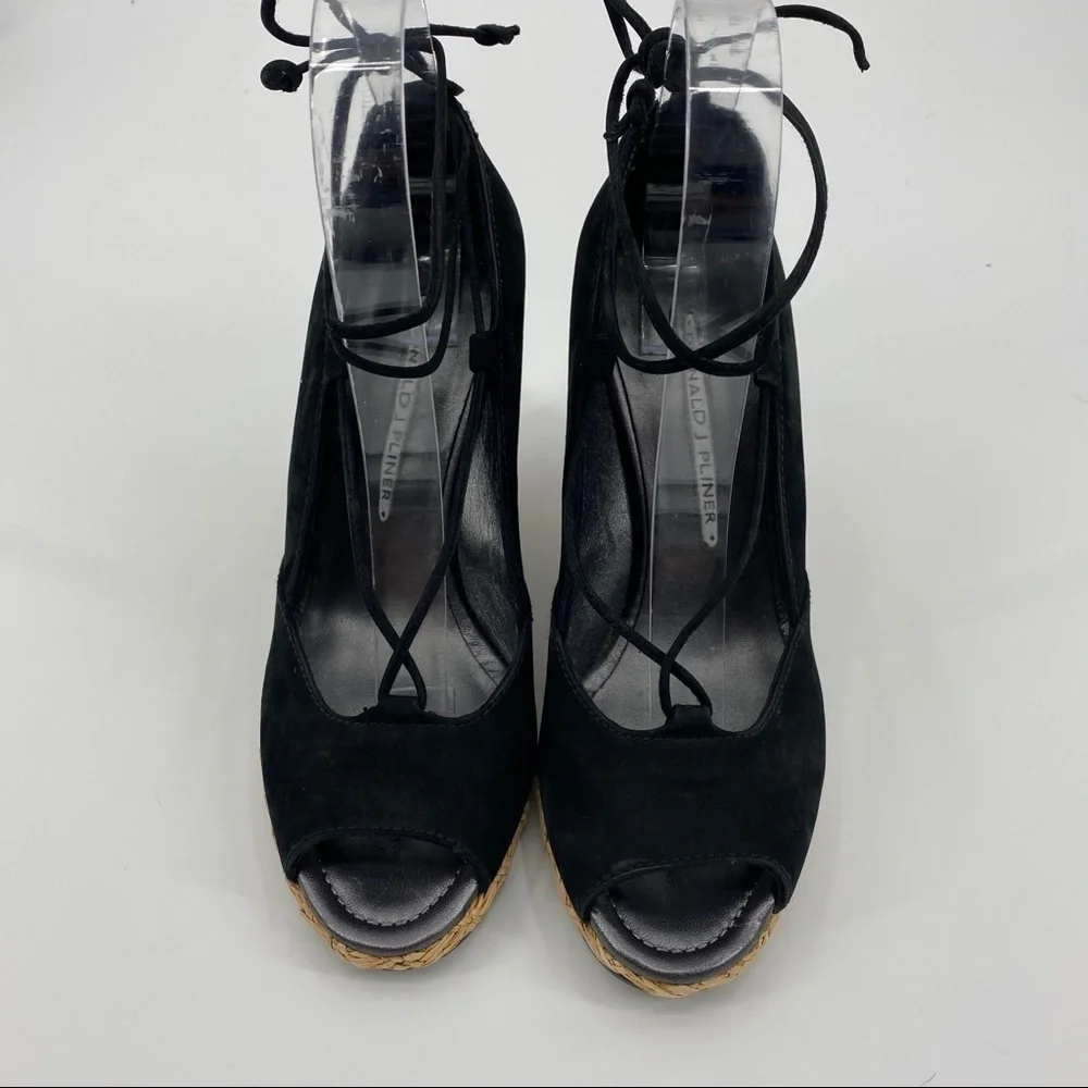 Donald J Pliner Mana black espadrille wedge 7